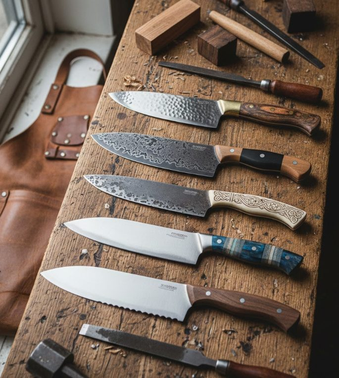 An image of a knife collection. How to sharpen a knife?