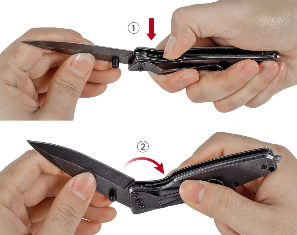 How to close pocket knife, an image of a step-by-step guide on how to close a pocket knife